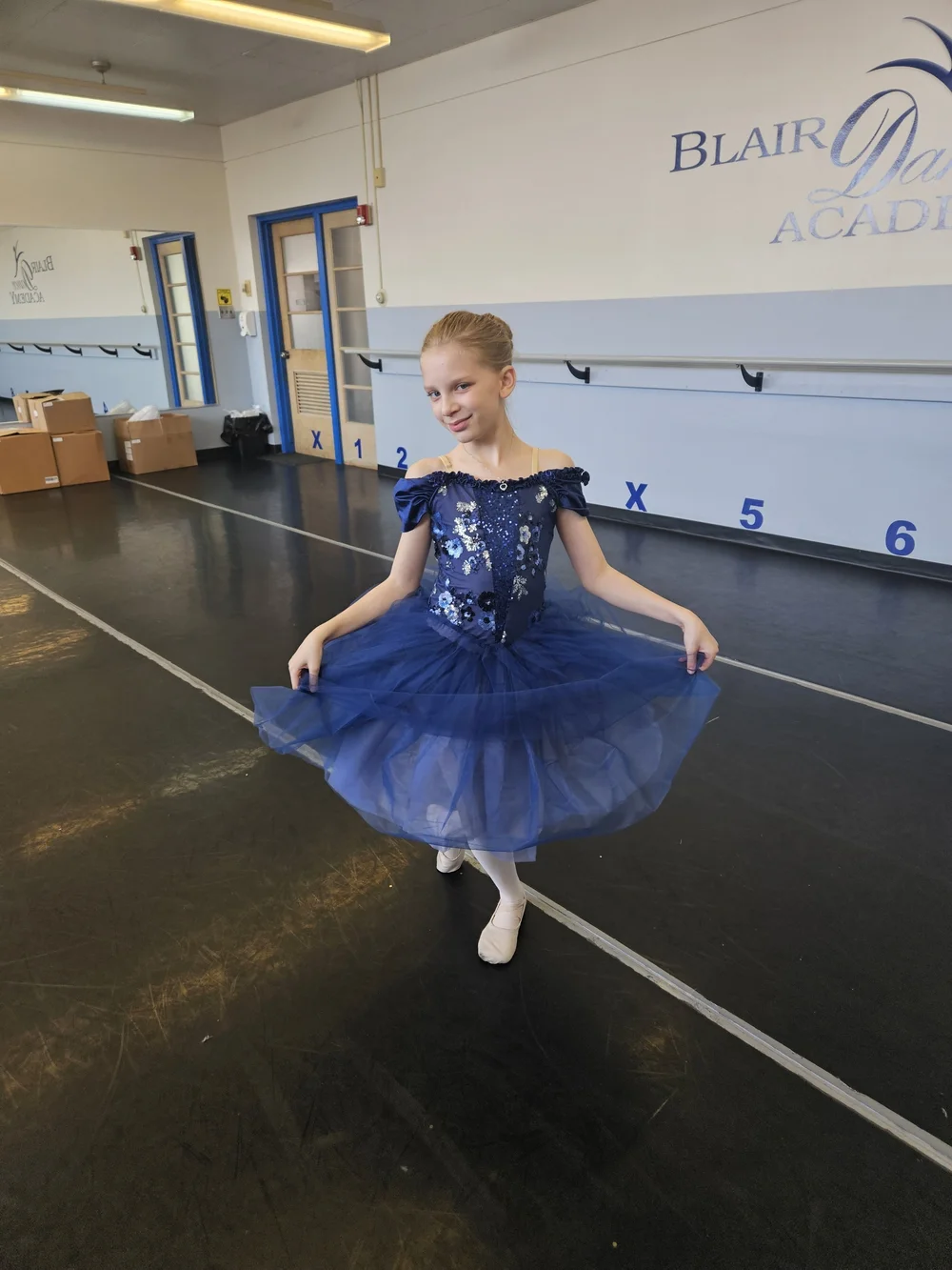 Weissman Navy Blue Floral Sequin Tulle Costume Dress